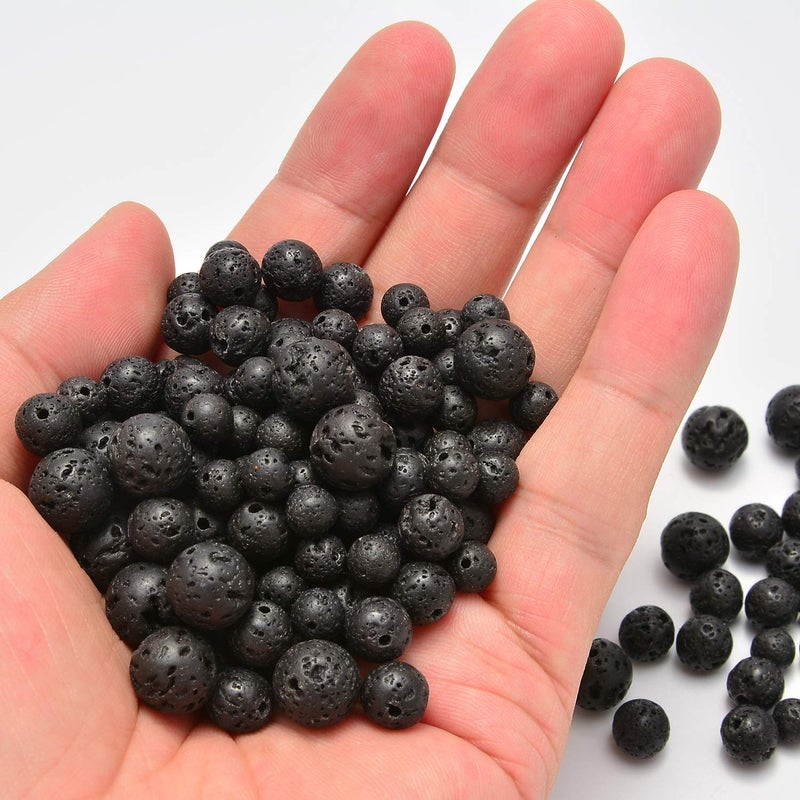 NCB 200PCS 8mm Natura Black Volcanic Lava Gemstone Round Spacer Loose Beads for Jewelry Making with Crystal Stretch Cord (Black Volcanic Lava, 8mm 200Beads) - Image 4